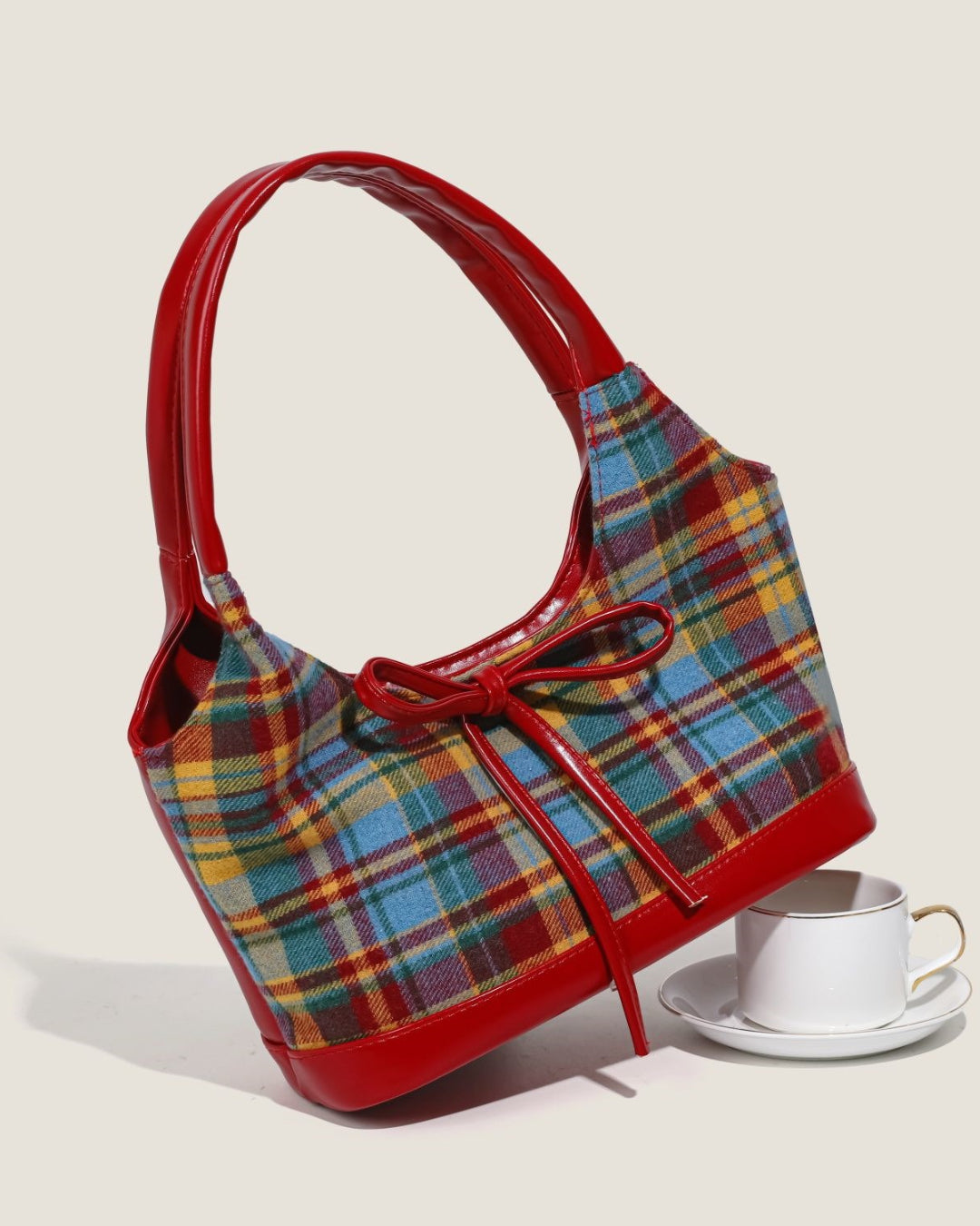 Itamoon Kawaii Handbag Plaid Cute Bow Tote