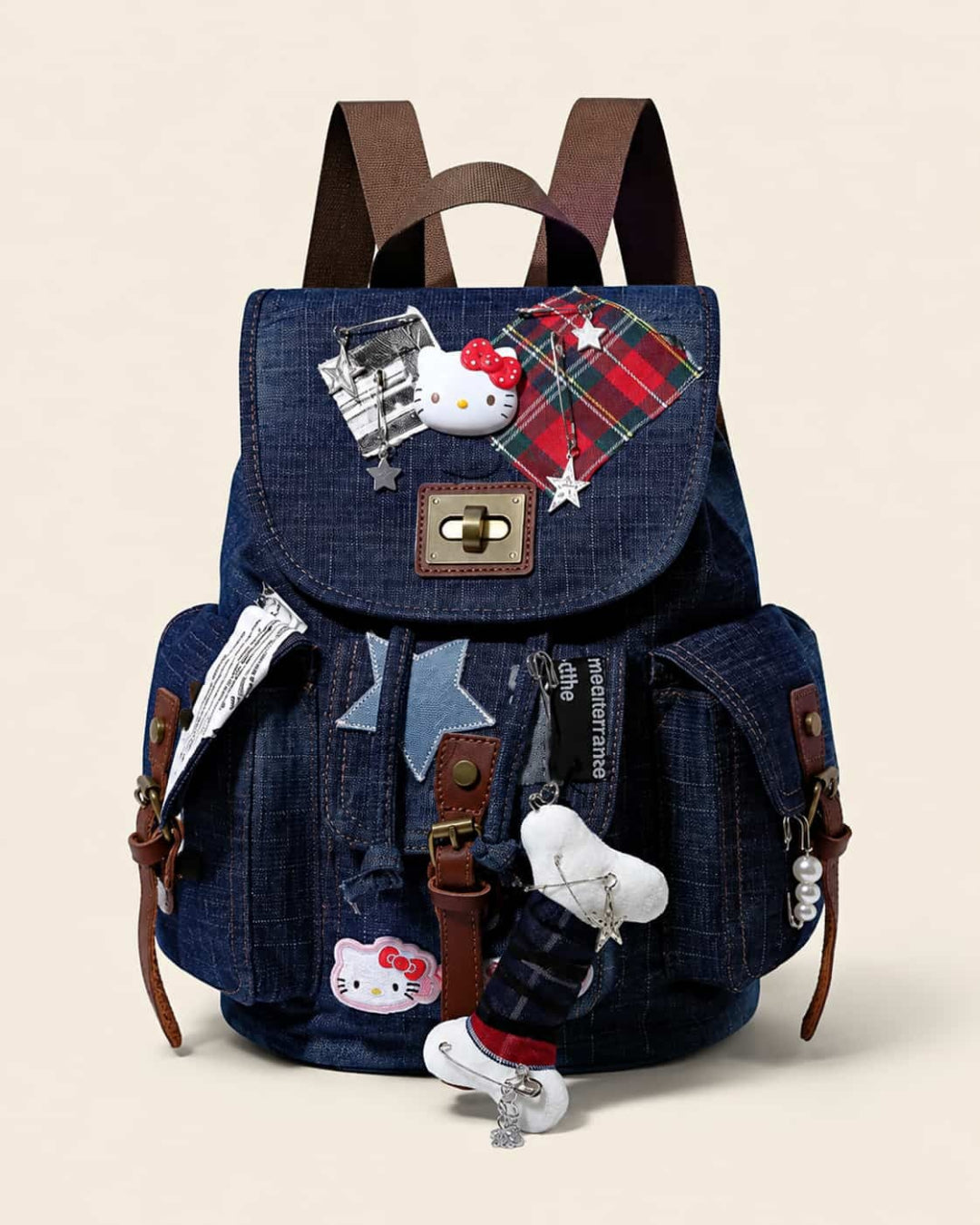 Itamoon Denim Backpack – Cute Kawaii Wasteland Patchwork Bag