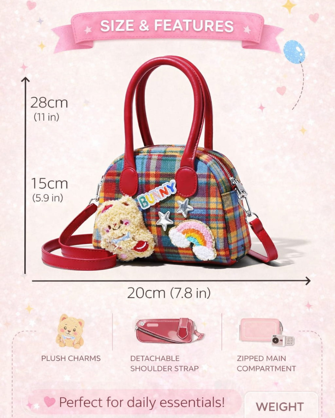 Itamoon Colorful Plaid Mini Boston Handbag Bag