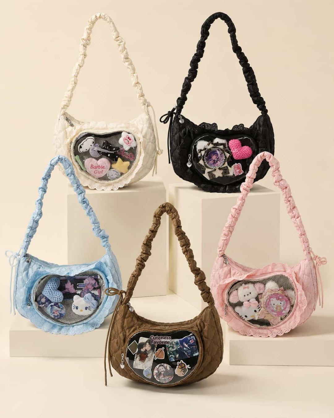 Itamoon Ita Bag – Cute Kawaii Ruffle Crescent Clear Window Shoulder Bag