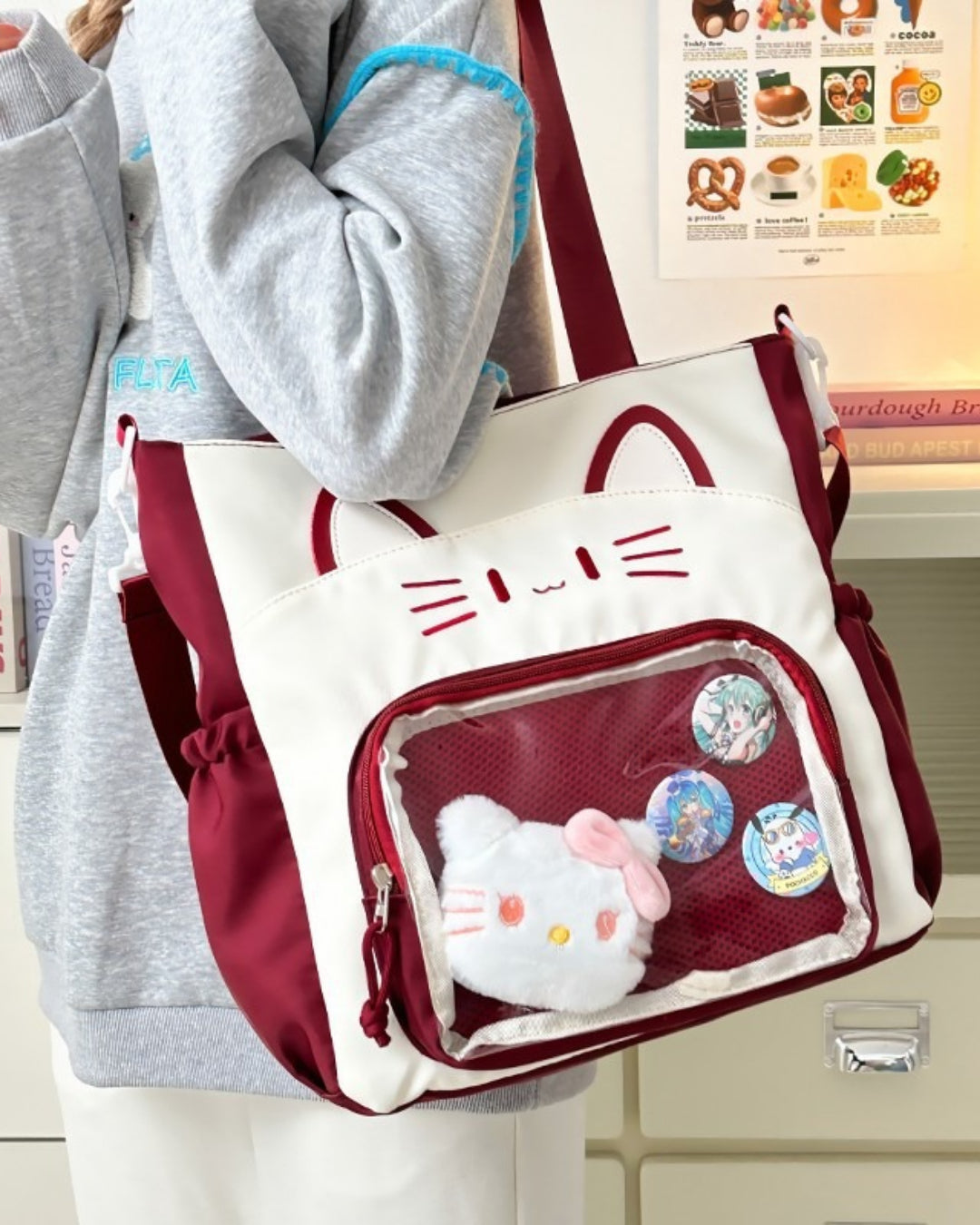 Itamoon Kawaii Nylon Tote Bag with Crossbody Strap