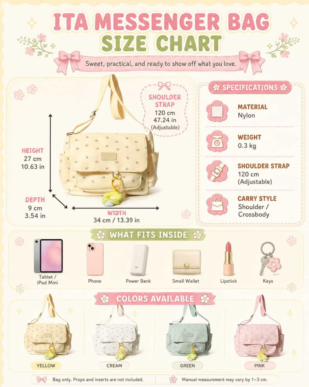 Itamoon Floral Canvas Shoulder Bag – Cute Kawaii Crossbody Bag