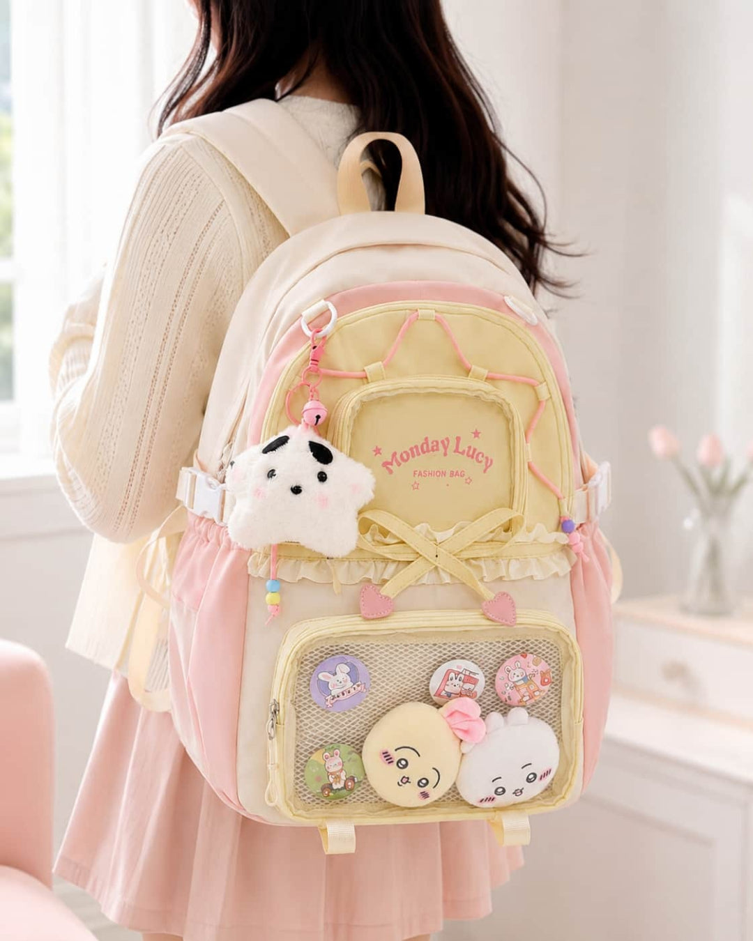 Itamoon Ita Bag Backpack – Cute Kawaii Lace-Up Double Clear Window Backpack