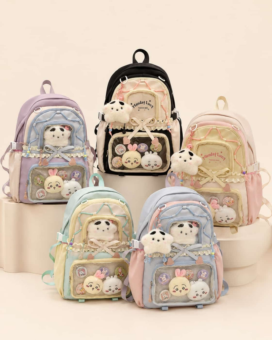 Itamoon Ita Bag Backpack – Cute Kawaii Lace-Up Double Clear Window Backpack