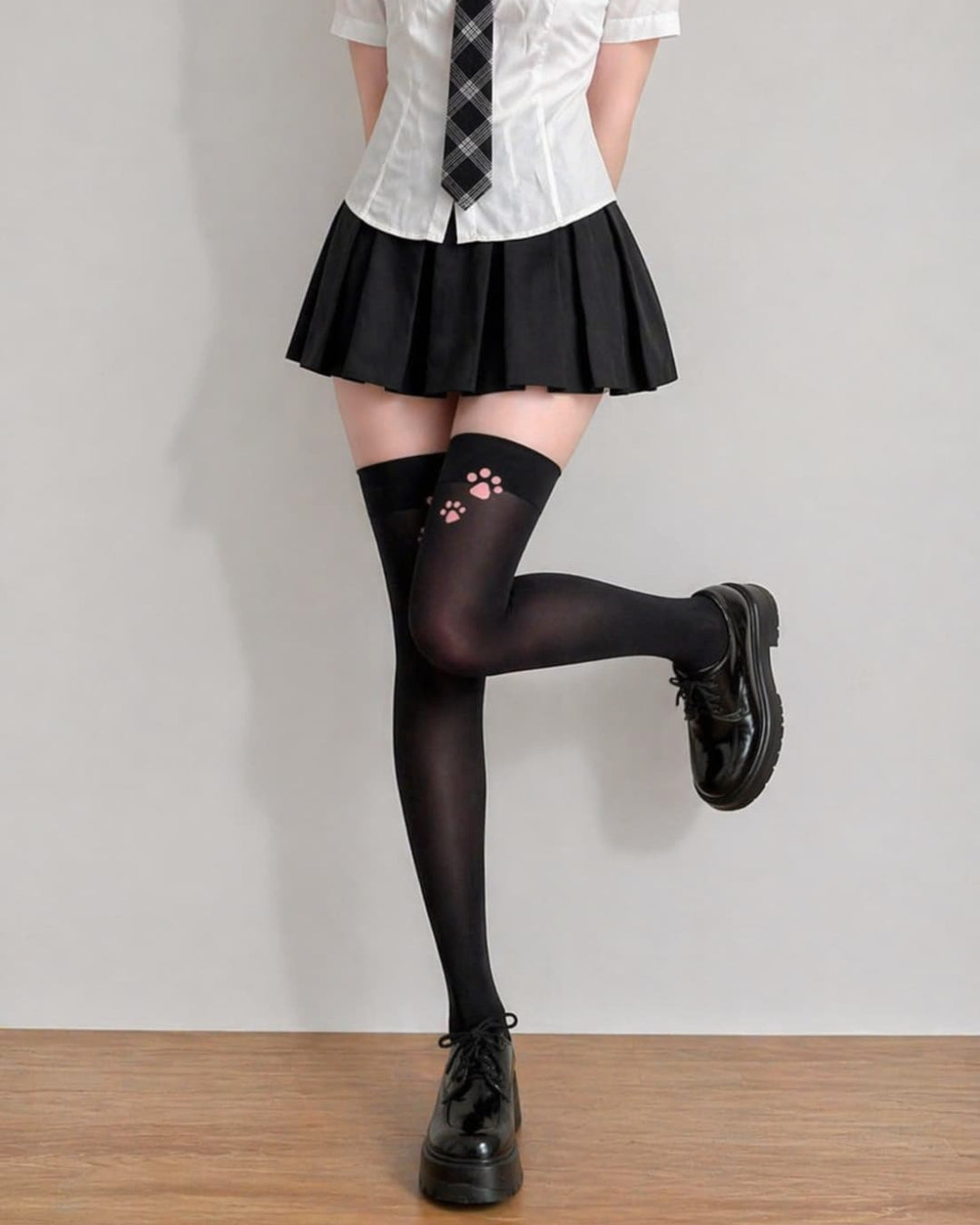 Gyarulab Cat Paw Print Thigh High Socks