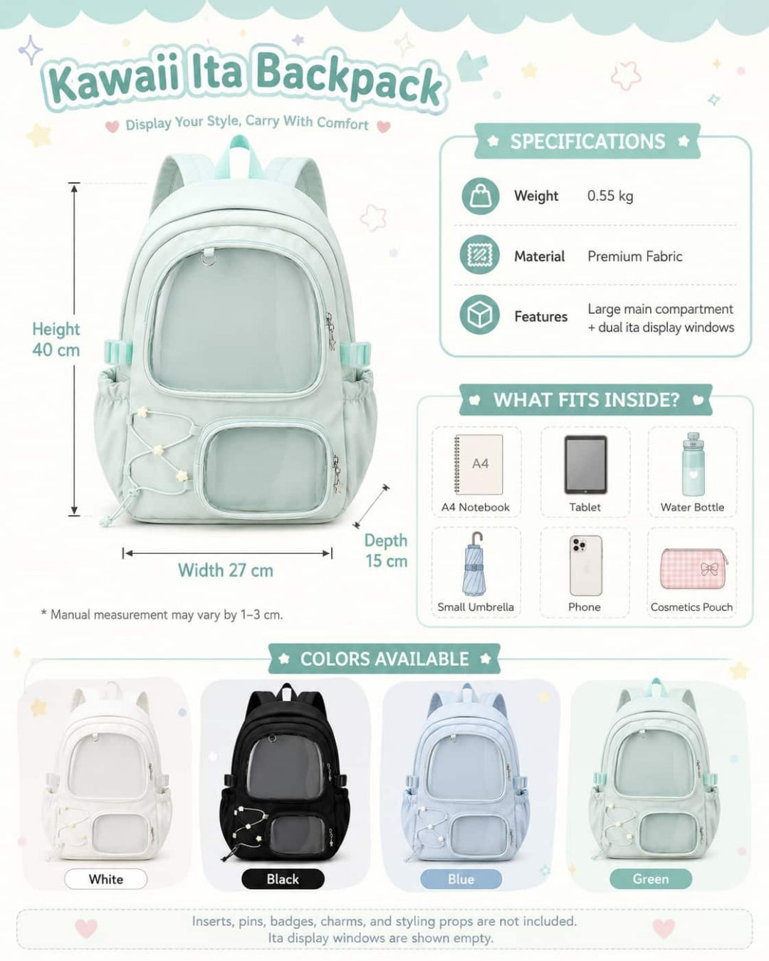 Itamoon Ita Bag Backpack – Cute Kawaii Double Clear Window Backpack