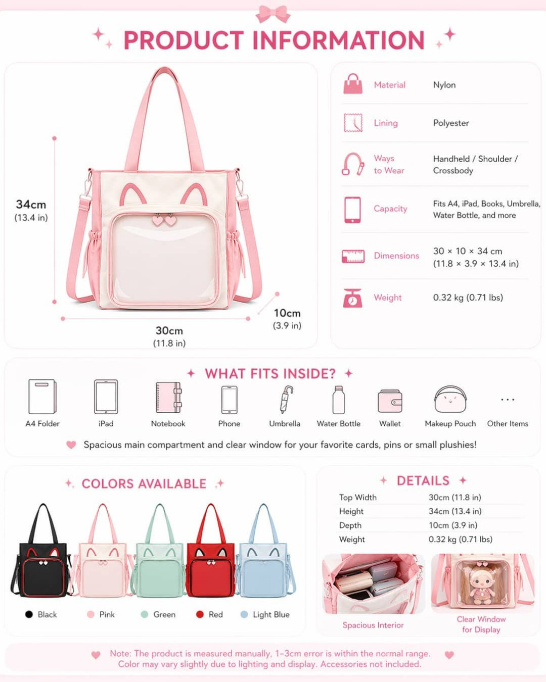 Itamoon Kawaii Nylon Tote Bag with Crossbody Strap