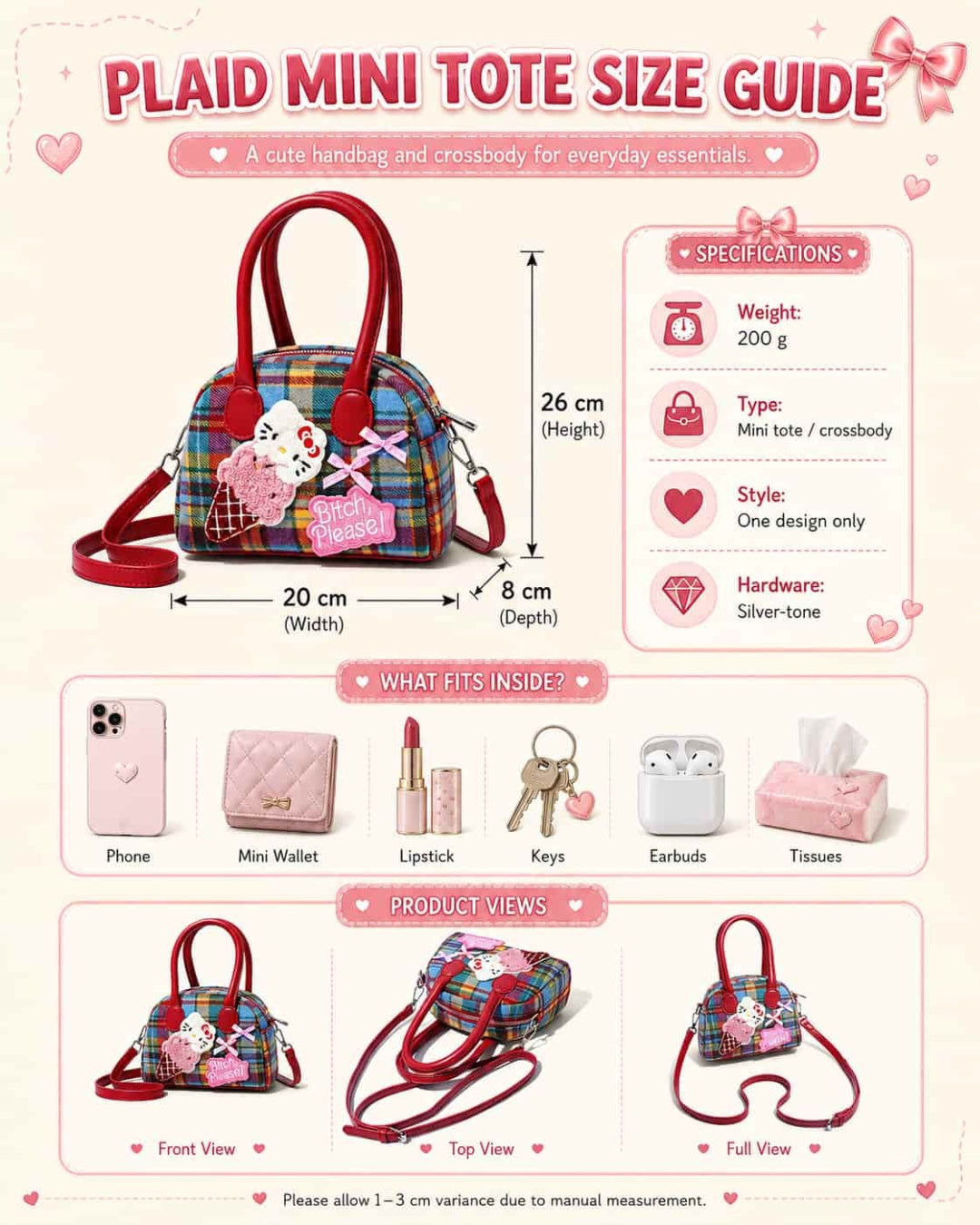 Itamoon Plaid Kawaii Handbag – Cute Cartoon Crossbody Bag