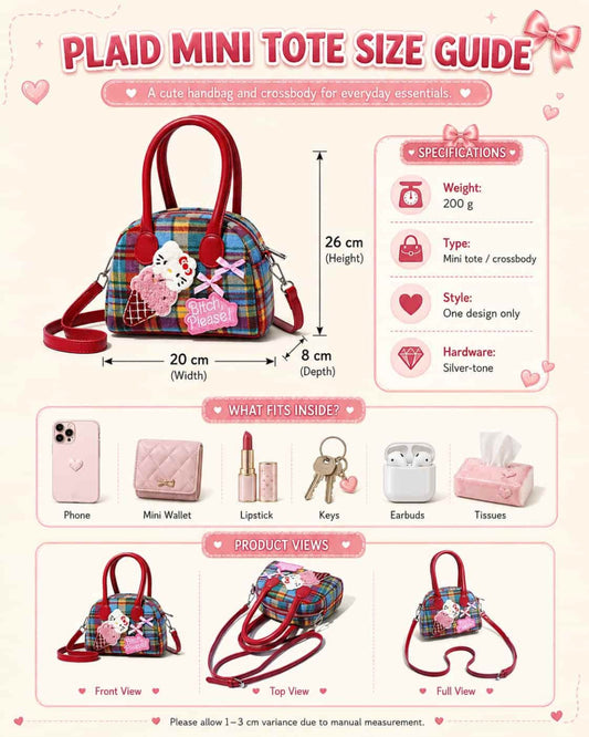 Itamoon Plaid Kawaii Handbag – Cute Cartoon Crossbody Bag