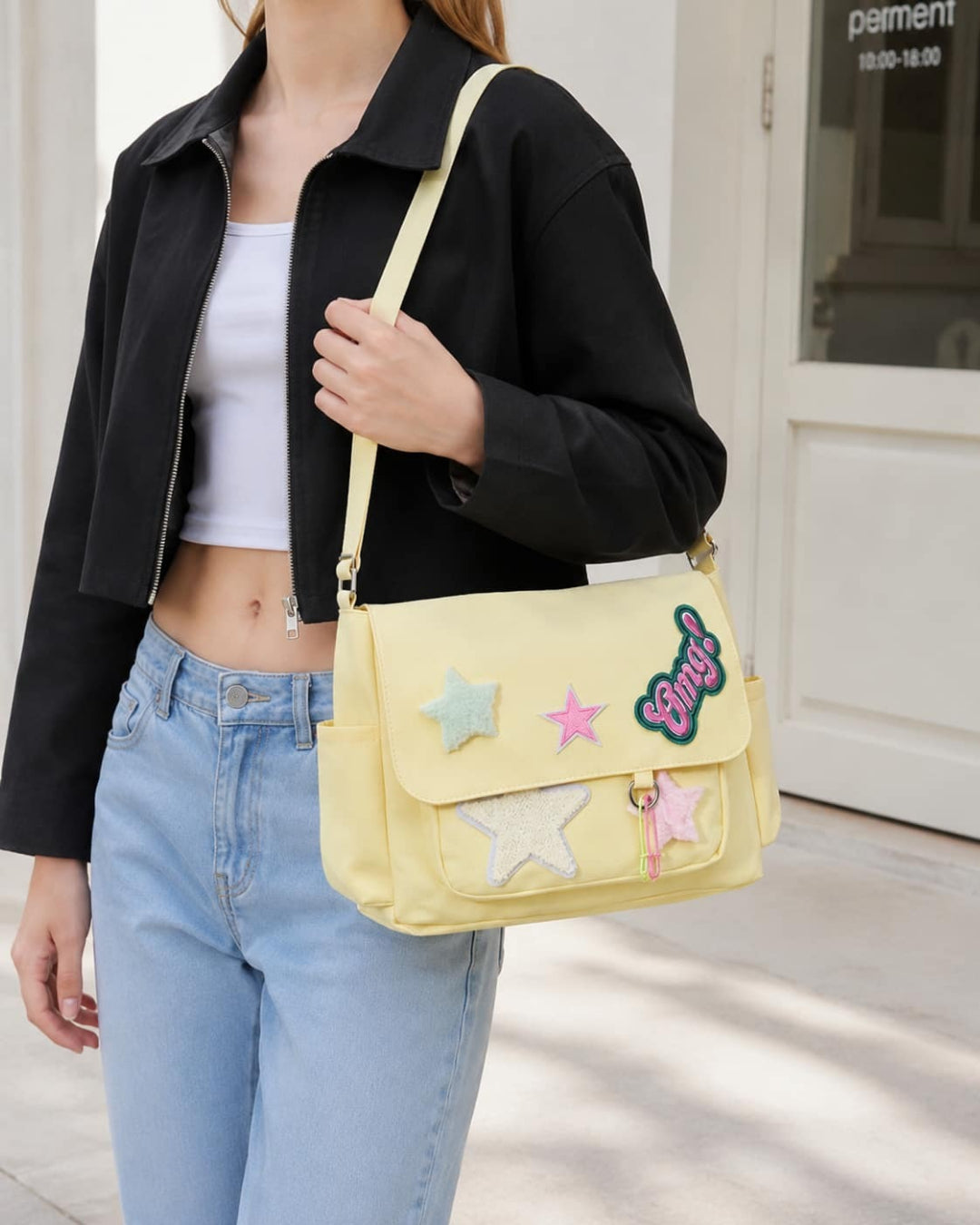 Itamoon Star Canvas Shoulder Bag – Cute Kawaii Pastel Crossbody Bag