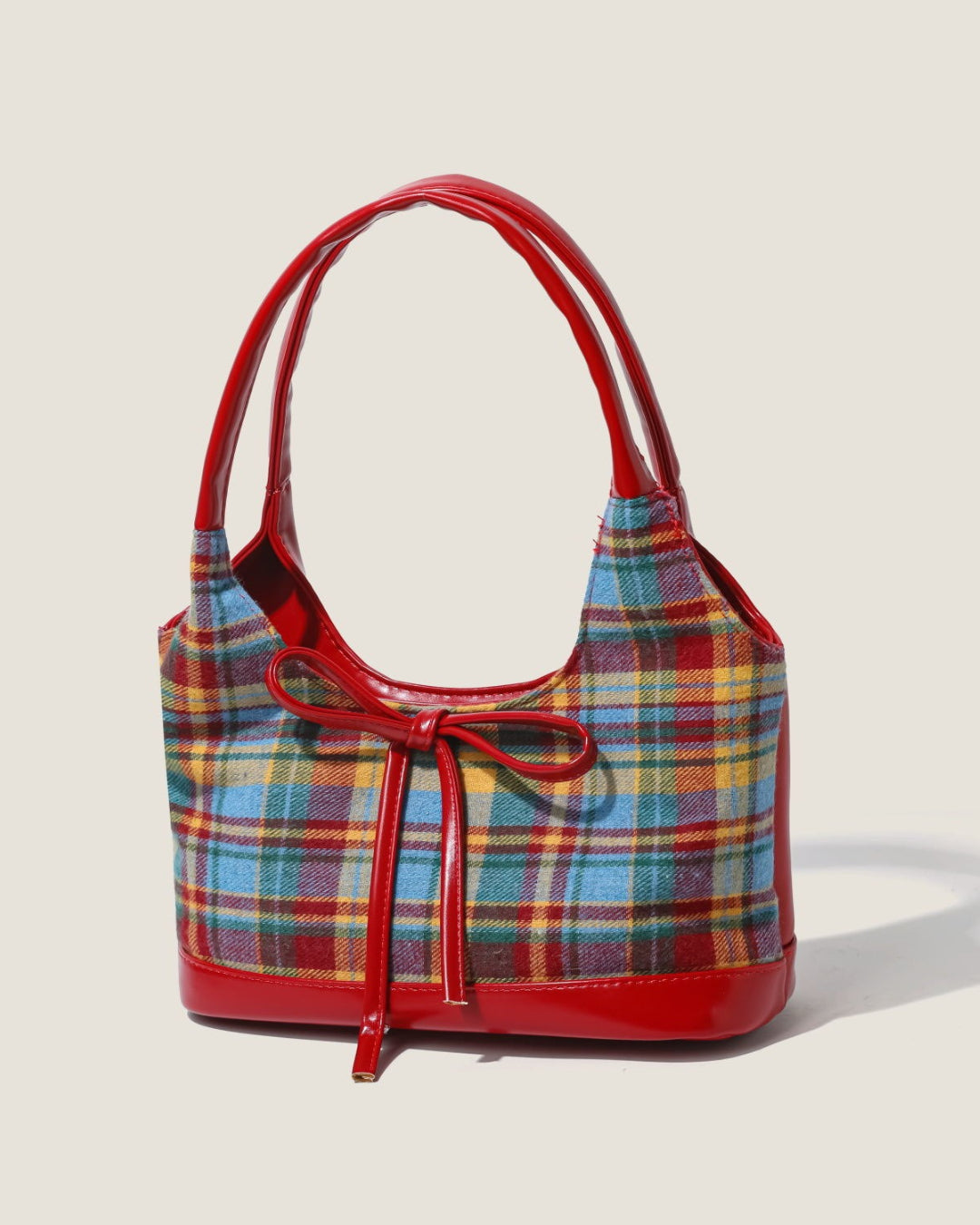 Itamoon Kawaii Handbag Plaid Cute Bow Tote