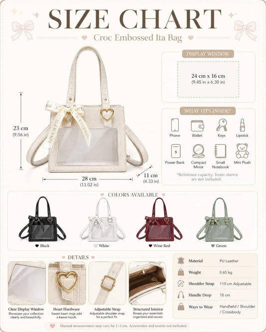 Itamoon Ita Bag – Cute Kawaii Lace Croc Clear Window Tote