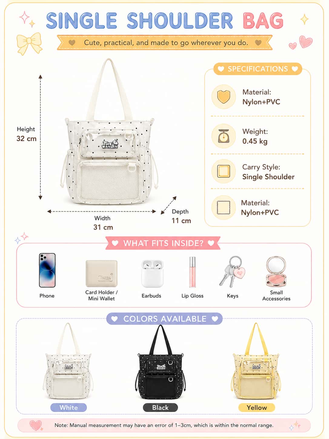 Itamoon Ita Bag – Cute Kawaii Polka Dot Clear Window Shoulder Bag