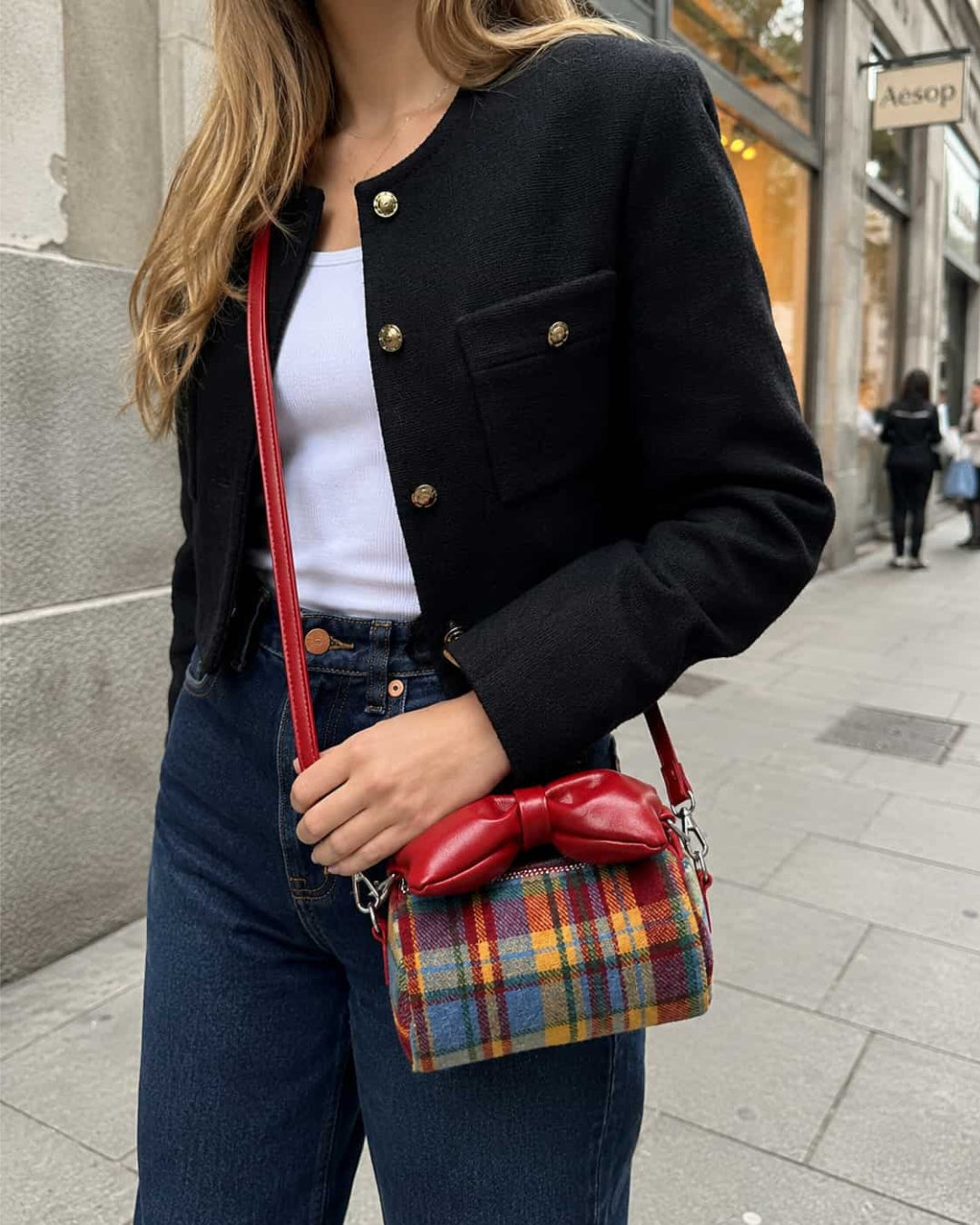 Itamoon Plaid Bow Crossbody Bag – Cute Kawaii Mini Cylinder Bag