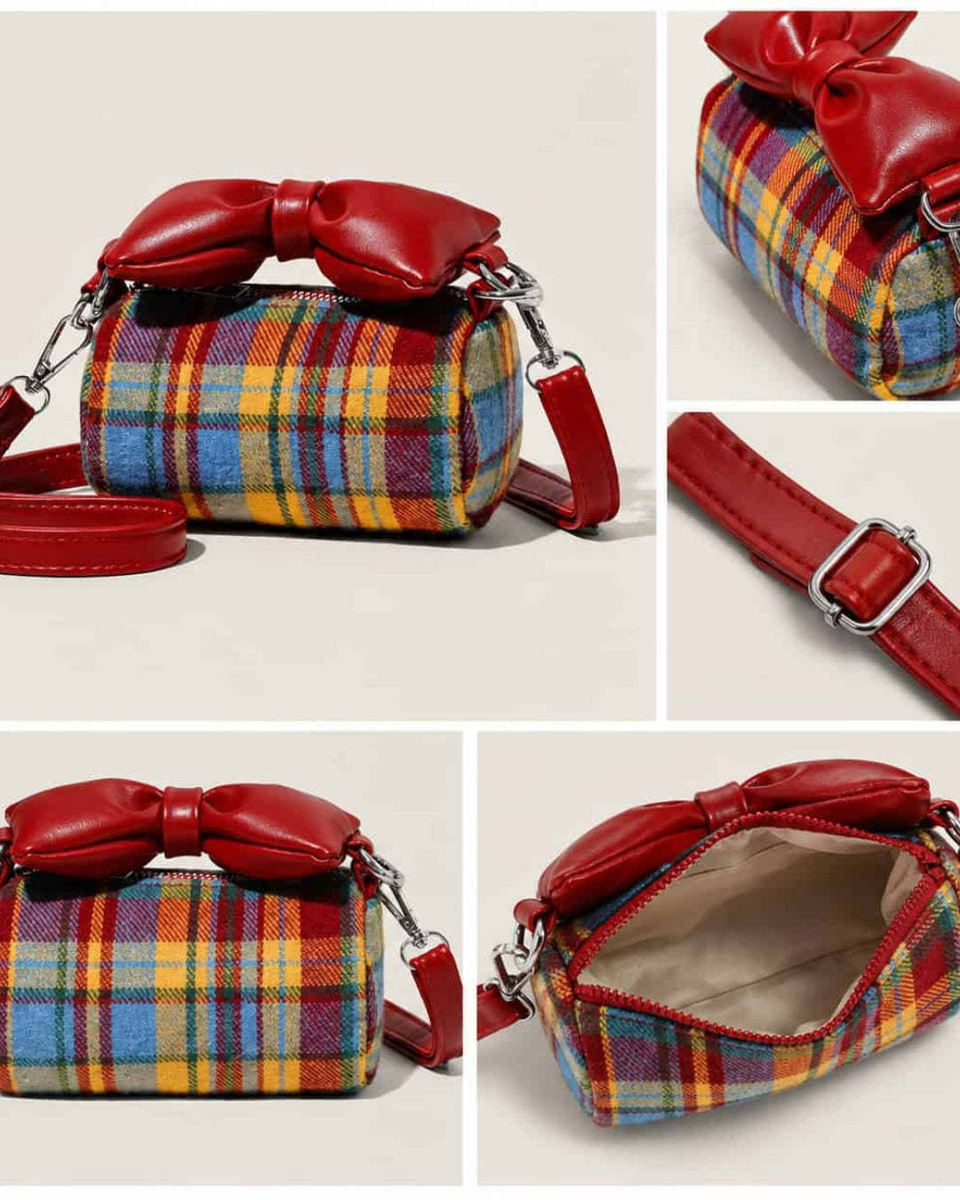 Itamoon Plaid Bow Crossbody Bag – Cute Kawaii Mini Cylinder Bag