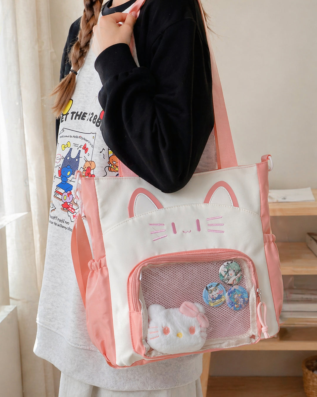 Itamoon Kawaii Nylon Tote Bag with Crossbody Strap