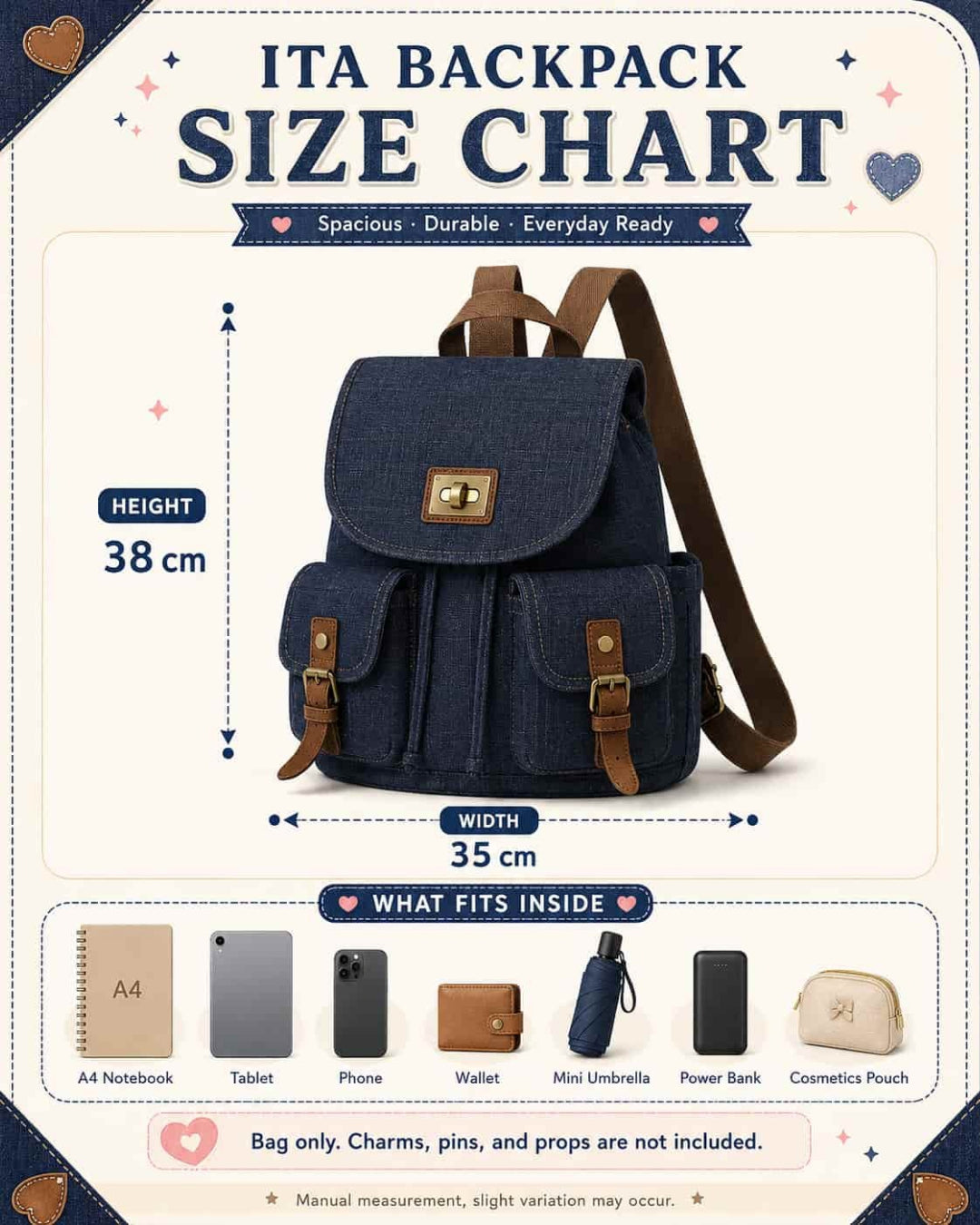Itamoon Denim Backpack – Cute Kawaii Wasteland Patchwork Bag