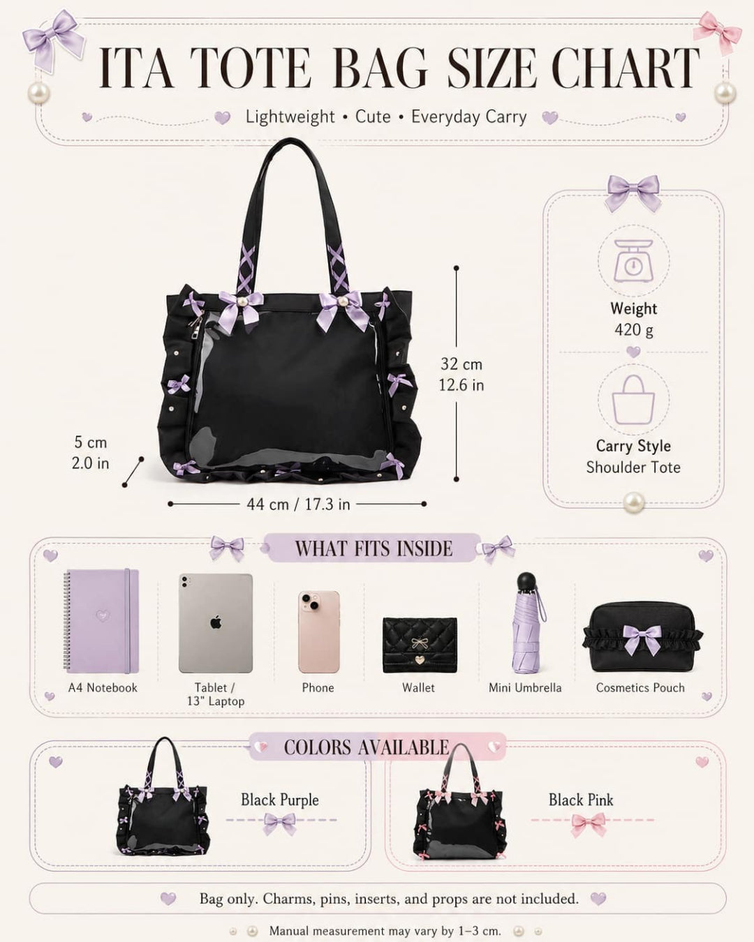 Itamoon Ita Bag Tote – Cute Kawaii Ruffle Bow Clear Window Bag