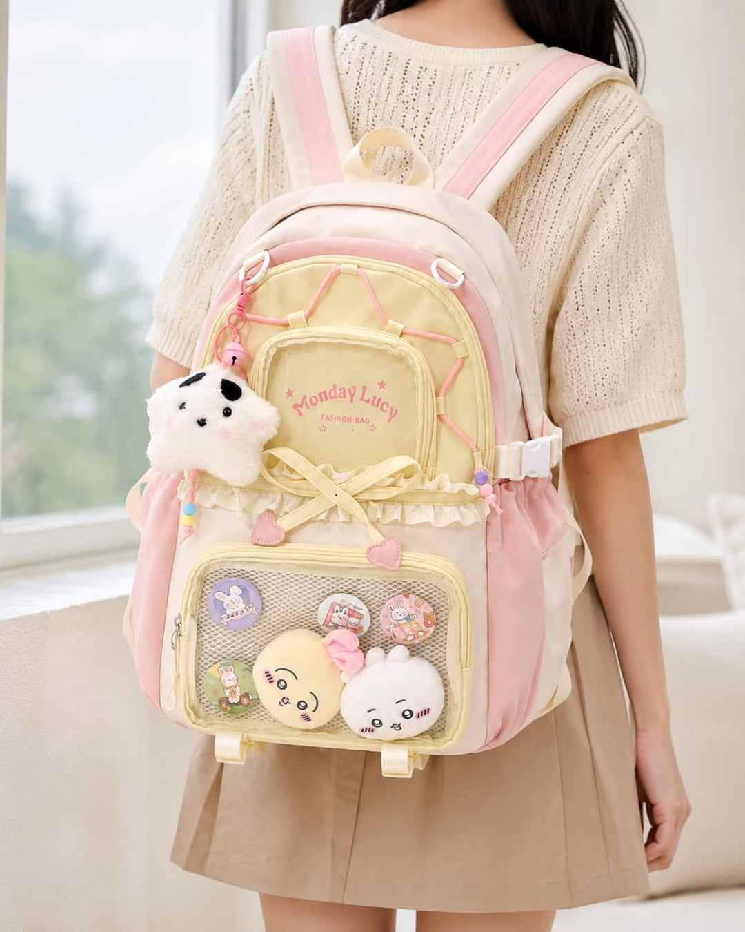 Itamoon Ita Bag Backpack – Cute Kawaii Lace-Up Double Clear Window Backpack