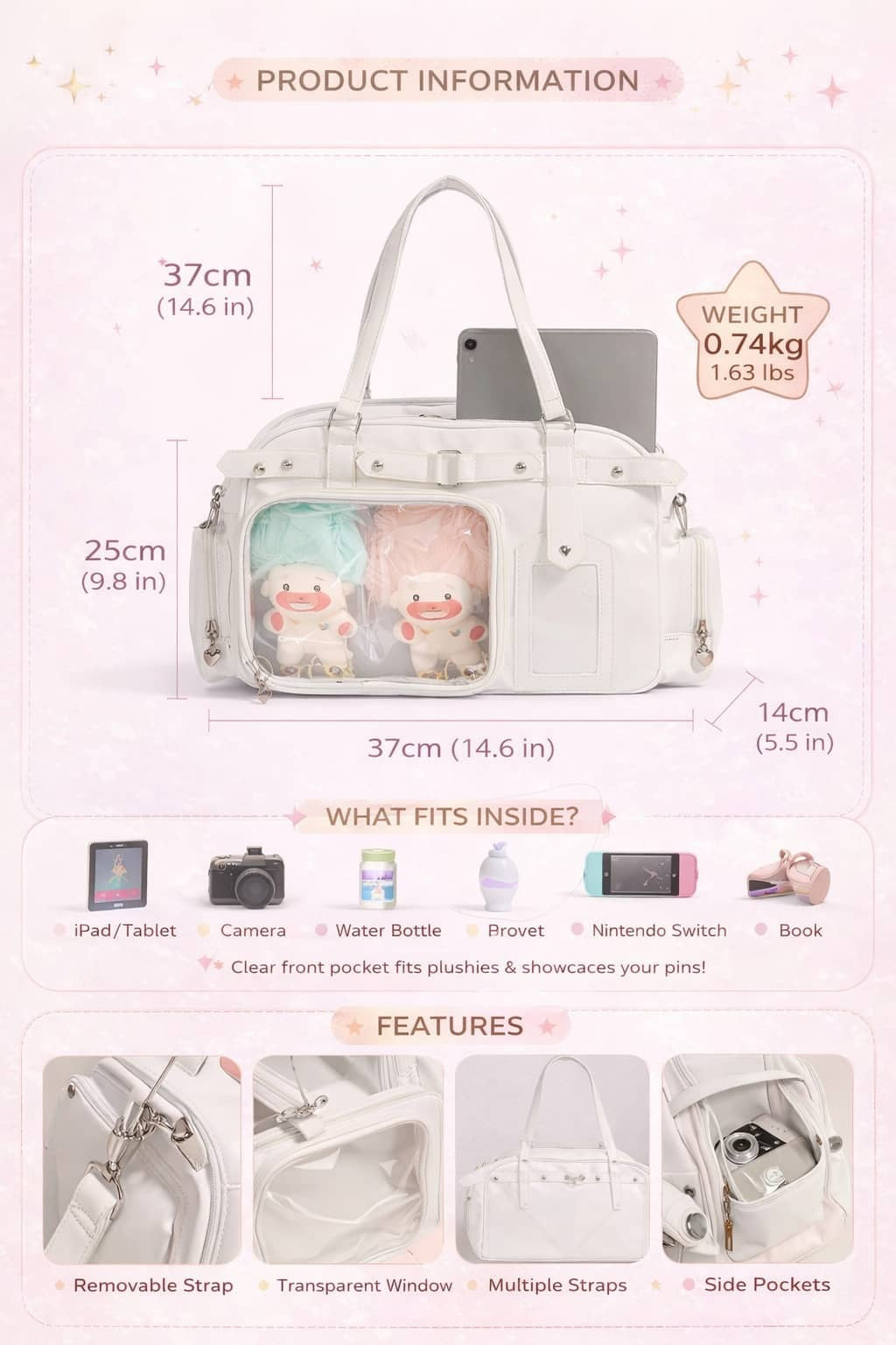Itamoon Large Kawaii Ita Bag Shoulder Bag with Clear Display Window