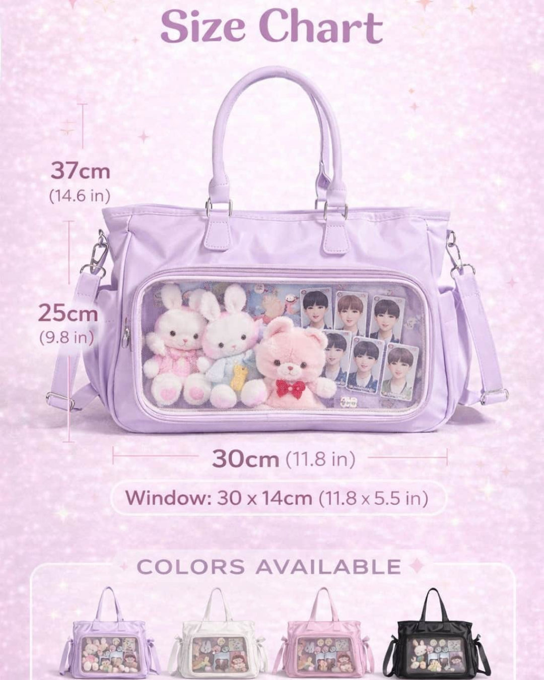 Itamoon Large Kawaii Ita Bag Tote with Clear Display Window