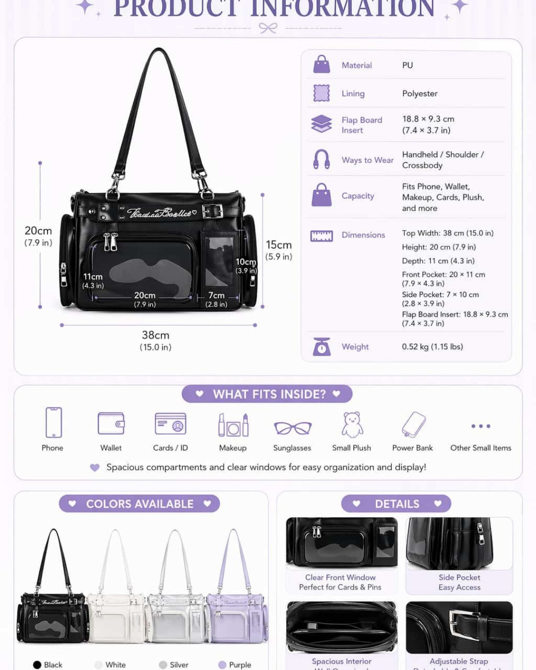 Itamoon Kawaii Ita Bag Handbag with Clear Display Window