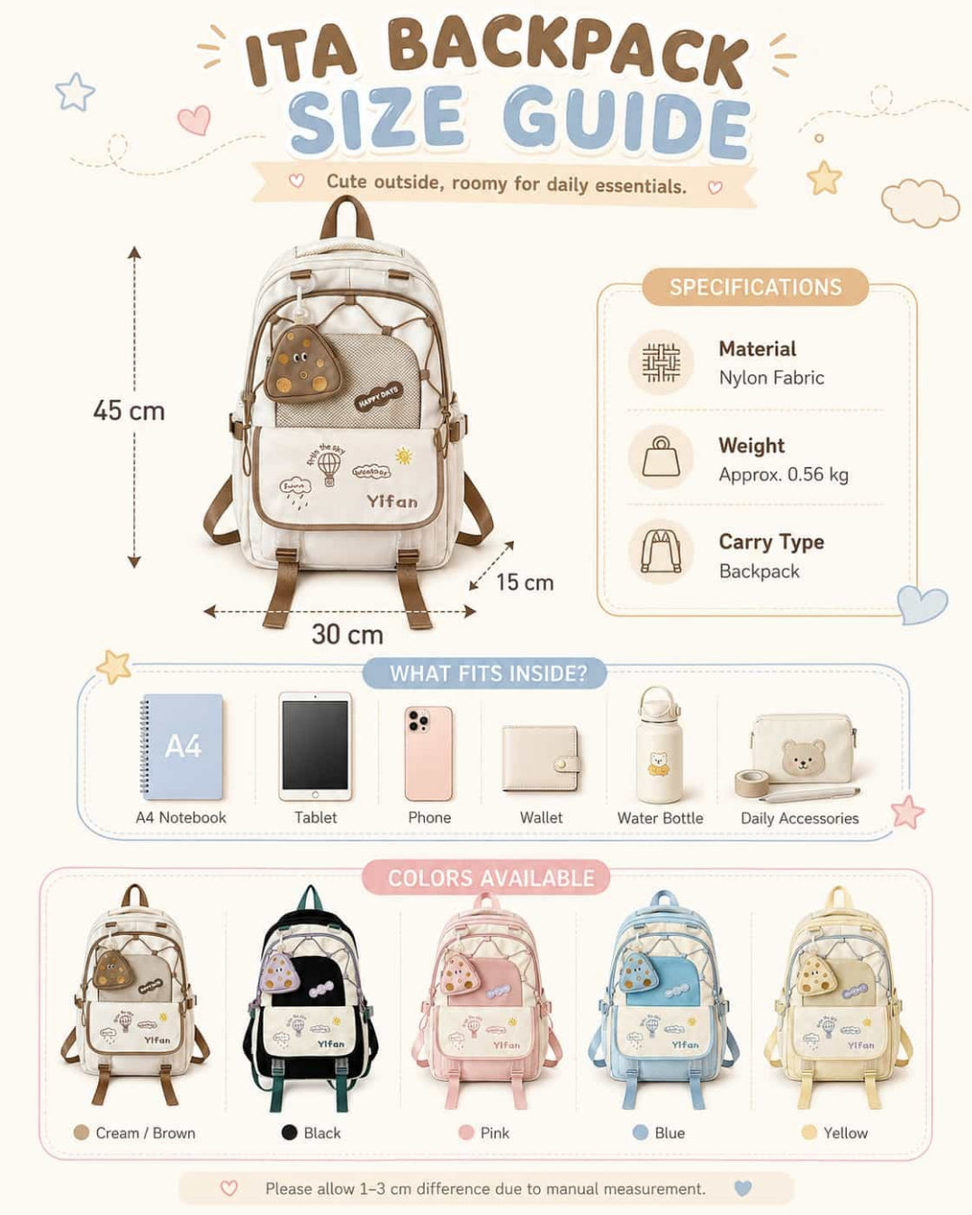 Itamoon Backpack – Cute Kawaii Mushroom Mesh Pocket School Bag