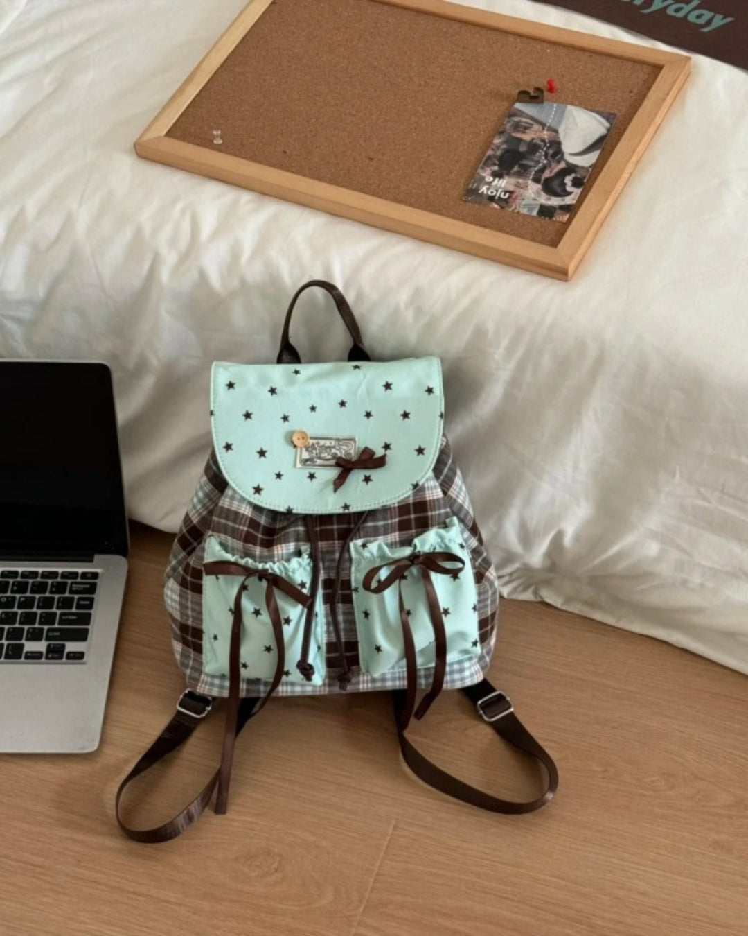 Itamoon Kawaii Star Plaid Bow Backpack