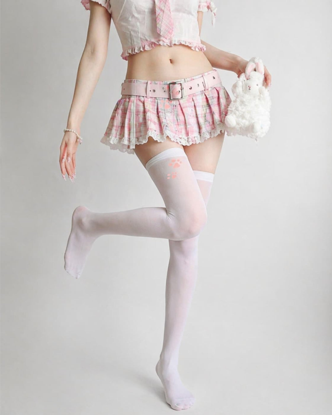 Gyarulab Cat Paw Print Thigh High Socks
