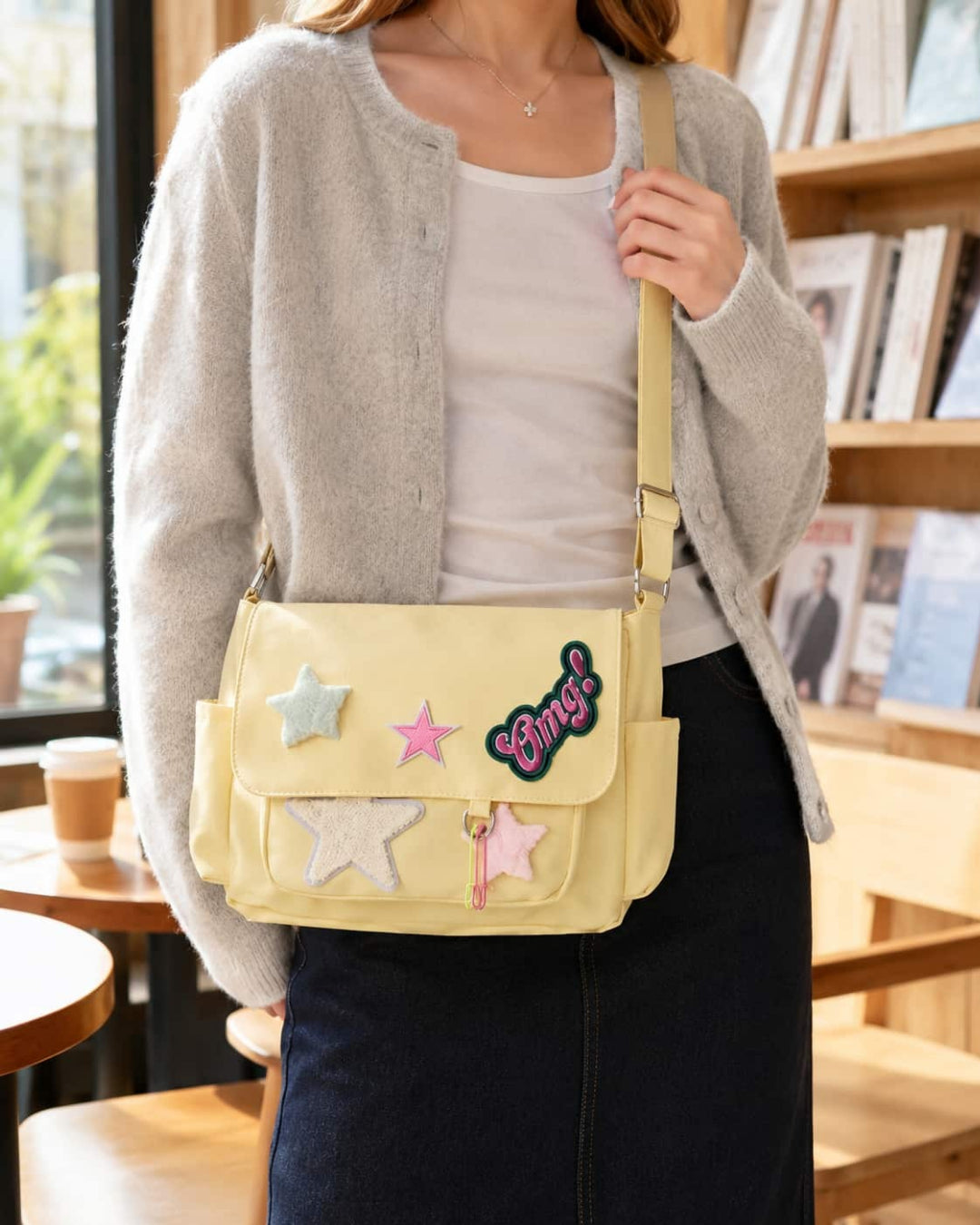 Itamoon Star Canvas Shoulder Bag – Cute Kawaii Pastel Crossbody Bag