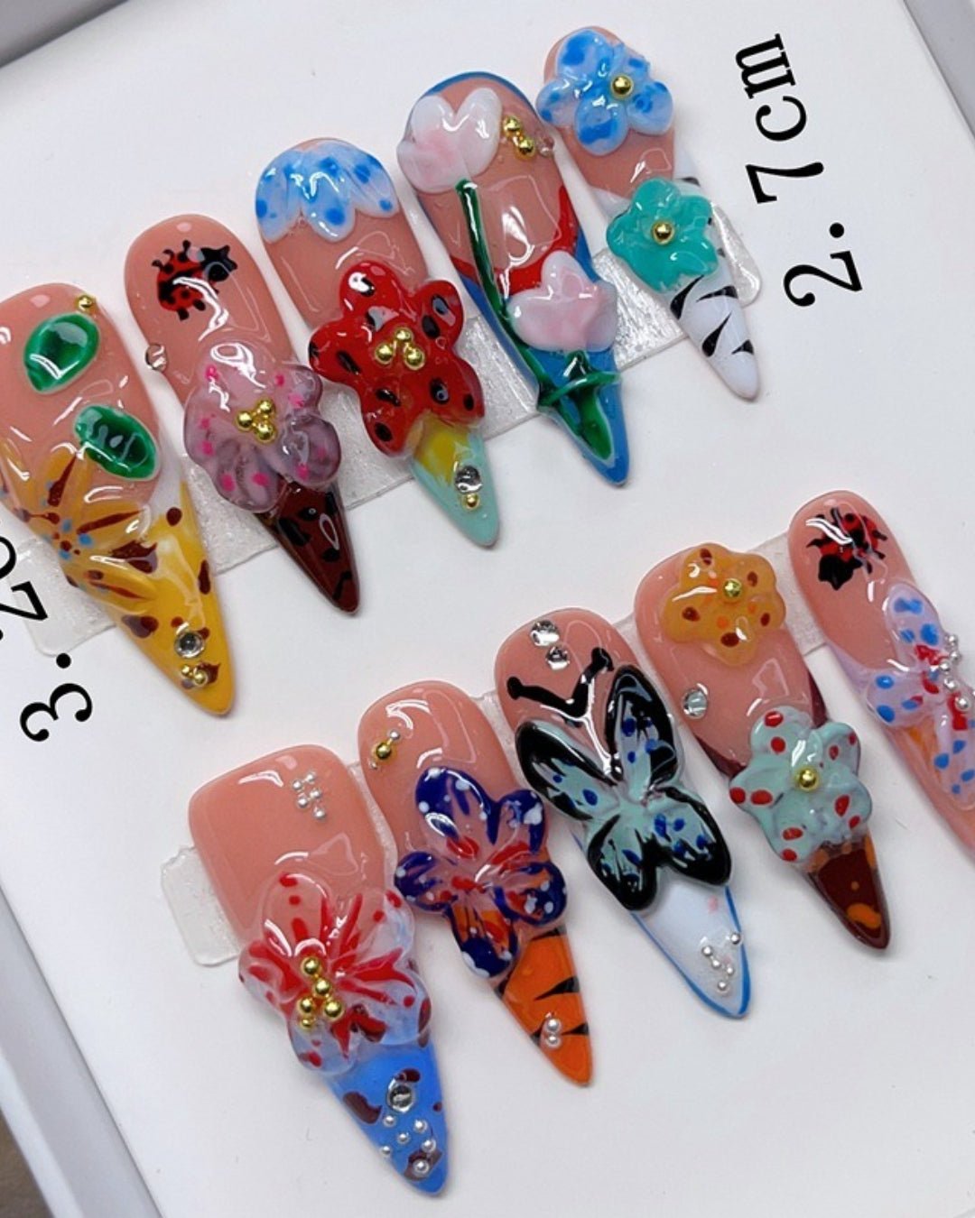 GyaruLab 3D Flower Butterfly Press-On Nail Set - GyaruLab