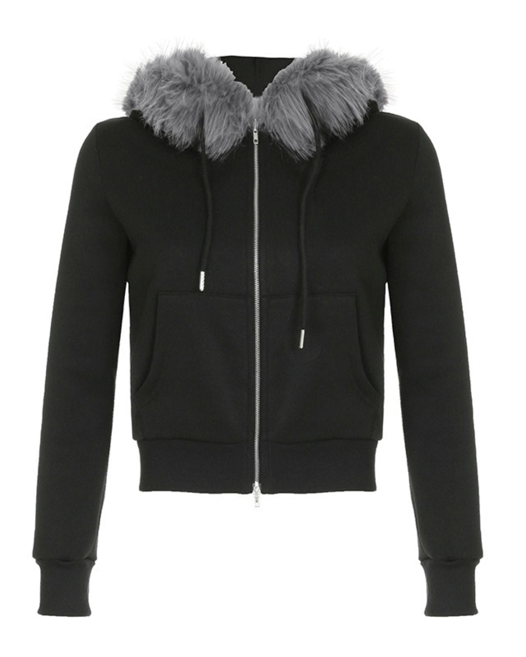 GyaruLab Amekaji Faux Fur Trim Hooded Zip - Up Hoodie - GyaruLab