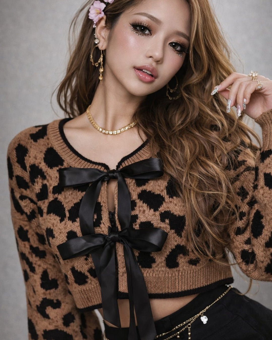 GyaruLab Amekaji Knitwear Y2K Shibuya Tie-Front Cropped Cardigan - GyaruLab