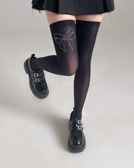Gyarulab Bow Print Thigh High Stockings - GyaruLab