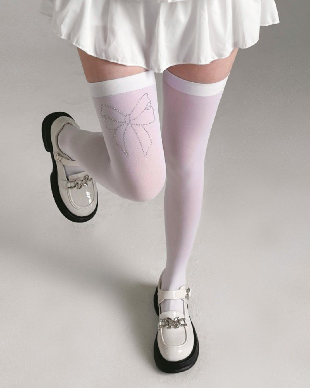 Gyarulab Bow Print Thigh High Stockings - GyaruLab