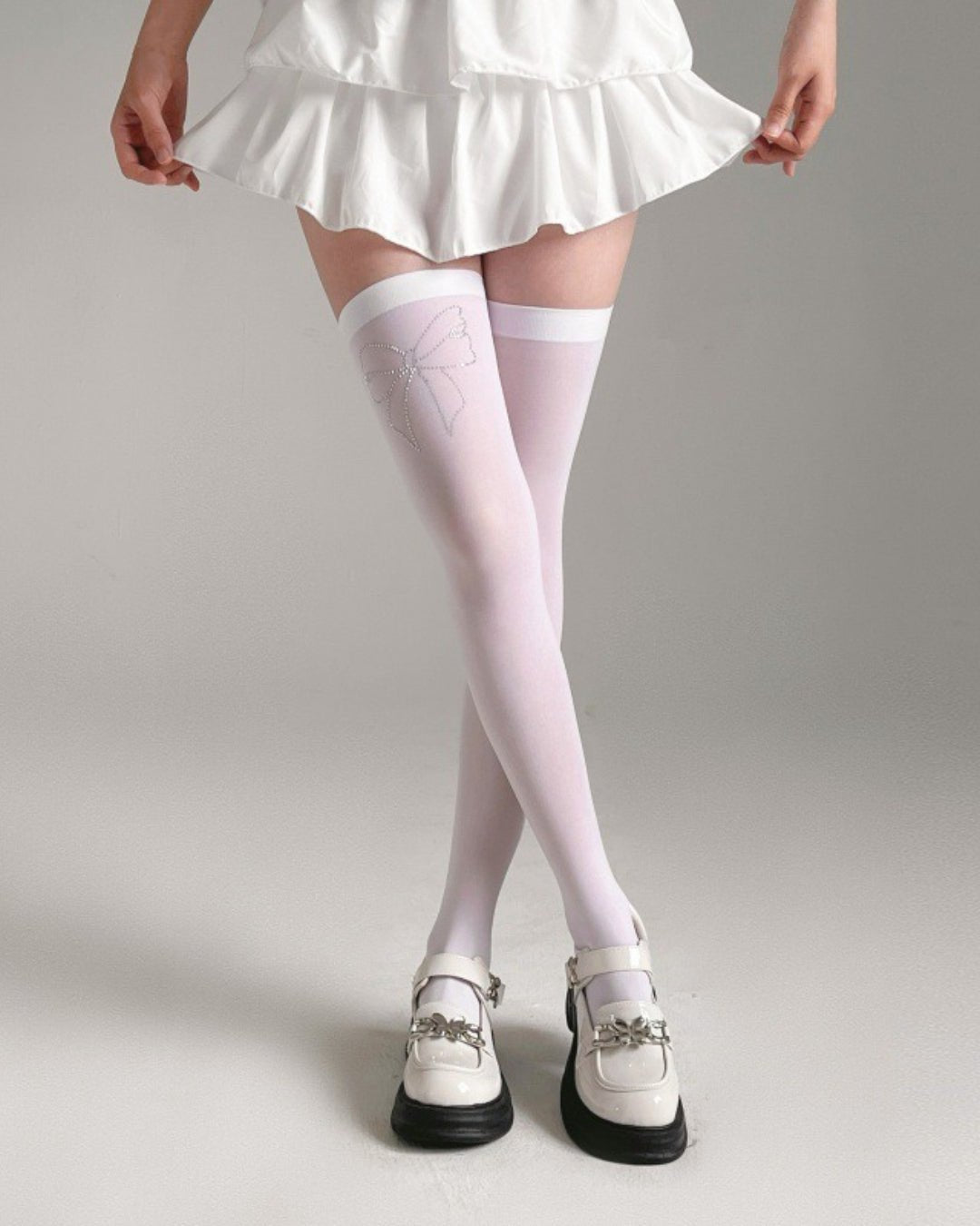 Gyarulab Bow Print Thigh High Stockings - GyaruLab