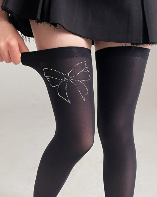 Gyarulab Bow Print Thigh High Stockings - GyaruLab
