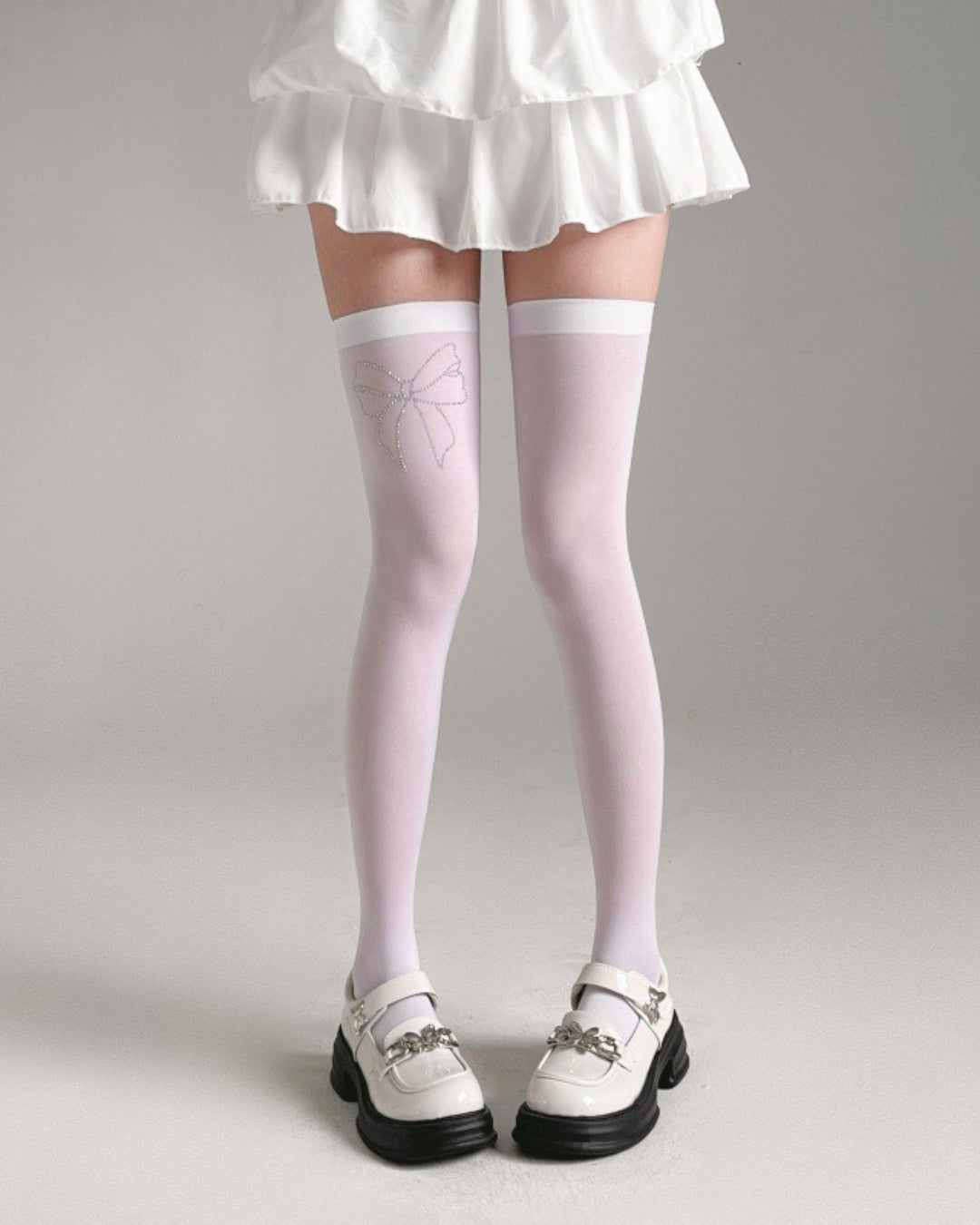 Gyarulab Bow Print Thigh High Stockings - GyaruLab