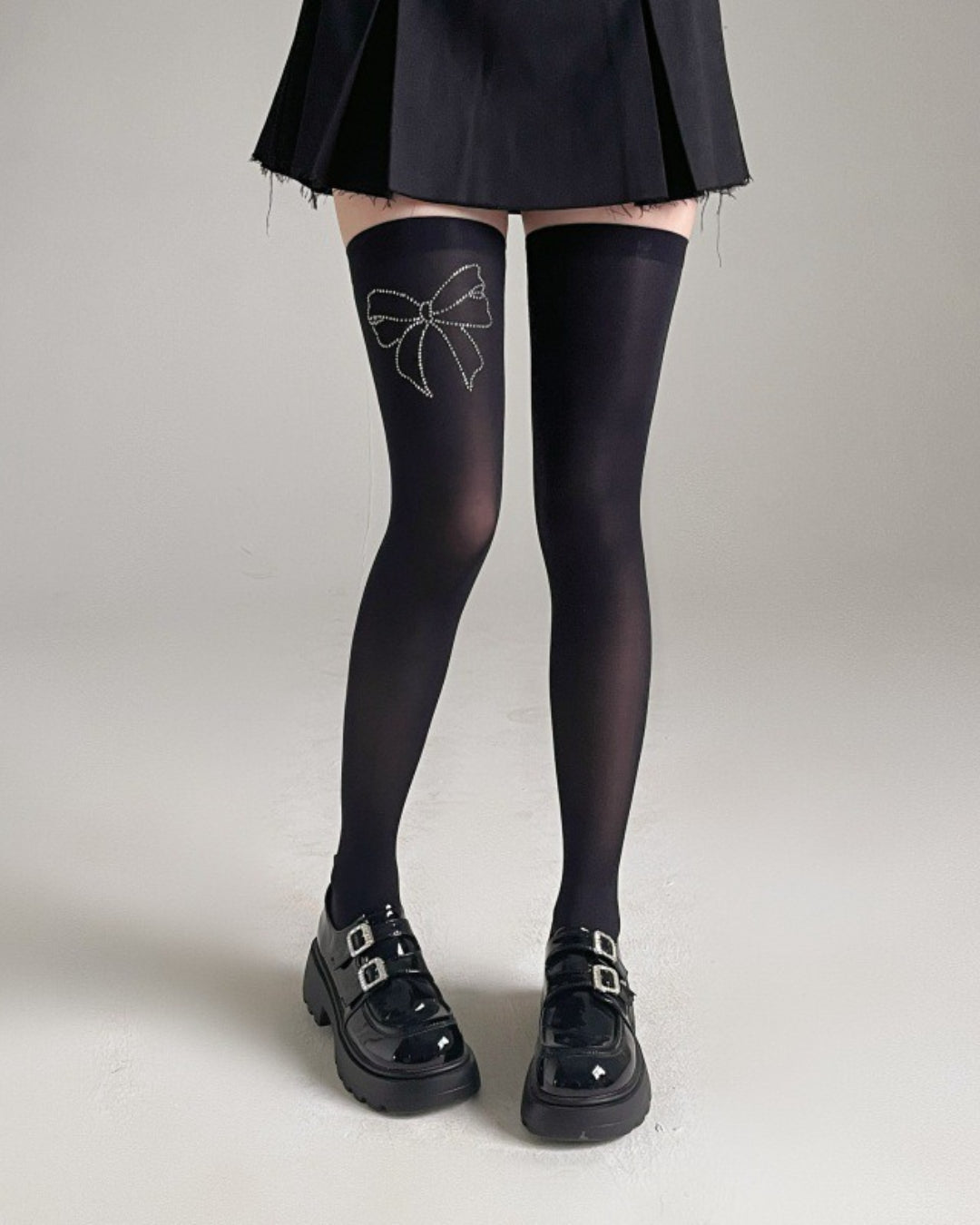 Gyarulab Bow Print Thigh High Stockings - GyaruLab