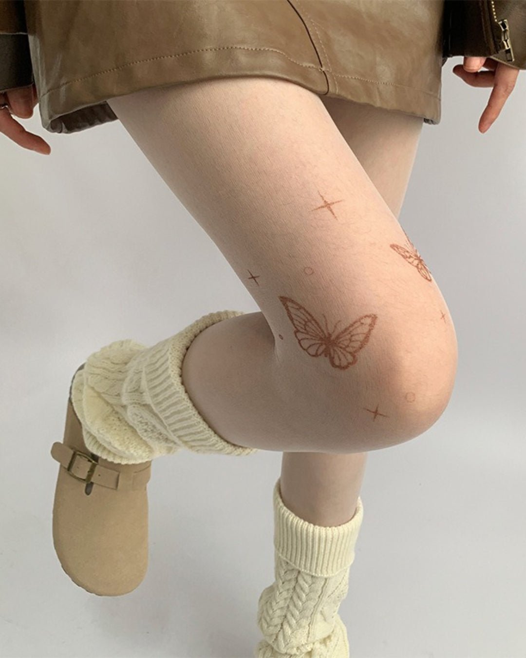 Gyarulab Butterfly Tattoo Sheer Tights Soft Gyaru Stockings - GyaruLab