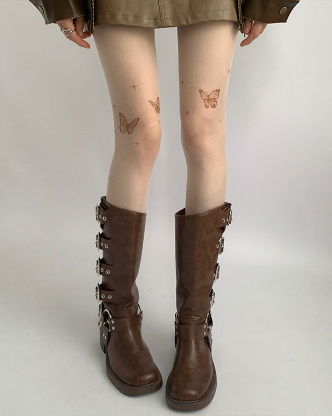 Gyarulab Butterfly Tattoo Sheer Tights Soft Gyaru Stockings - GyaruLab