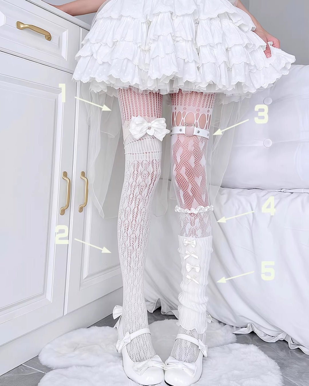 GyaruLab Coquette Layered Starter Set Tights & Leg Warmers (5PCS) – Hime & Kogyaru - GyaruLab