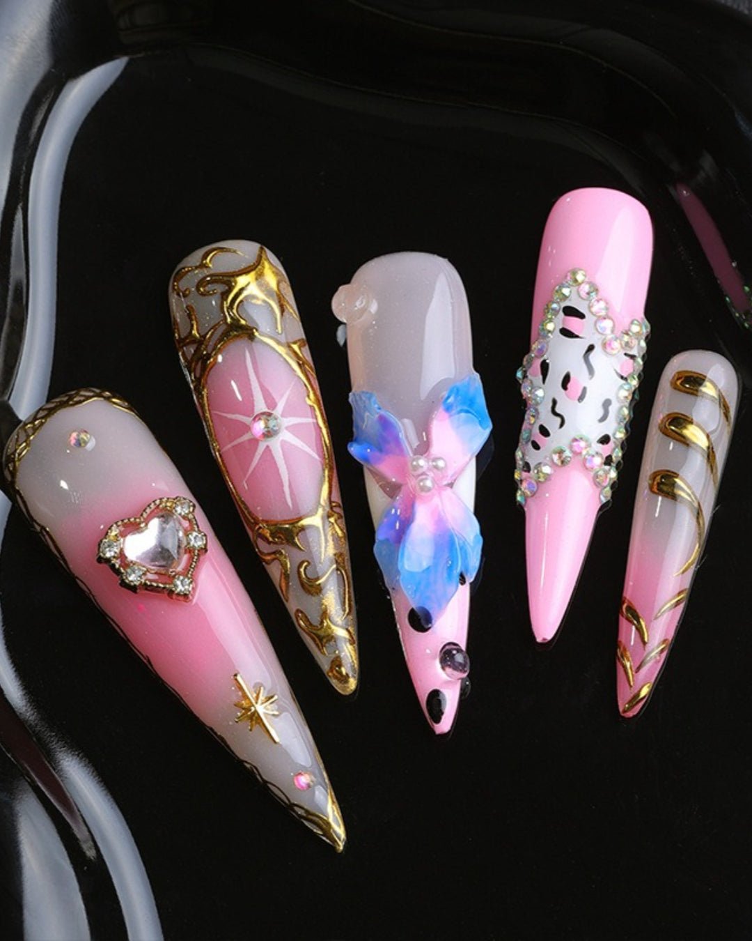 GyaruLab "Cosmic Candy" Leopard Chrome Nails - GyaruLab