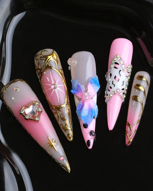 GyaruLab "Cosmic Candy" Leopard Chrome Nails - GyaruLab