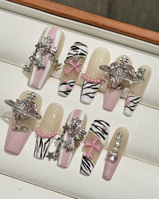 GyaruLab "Cosmic Zebra" Pink Orb Nails - GyaruLab