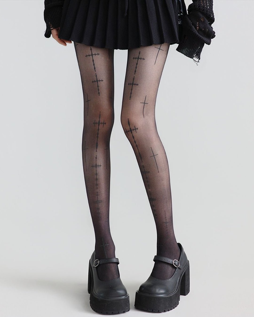 Gyarulab Cross Tattoo Sheer Tights | Dark Statement Stockings - GyaruLab