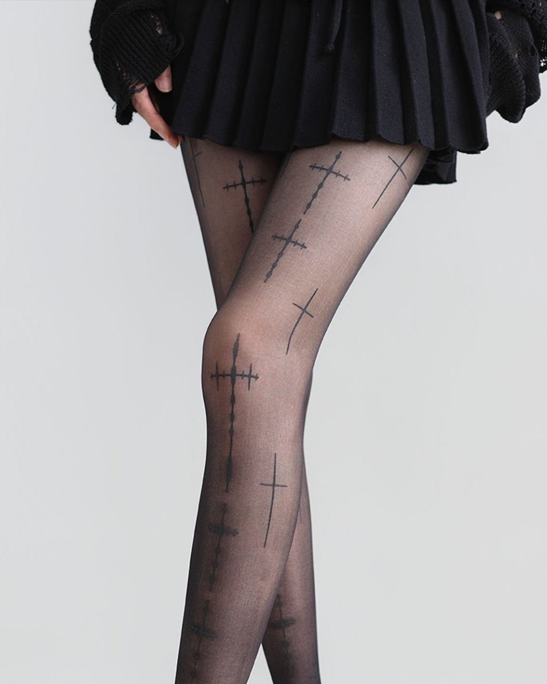 Gyarulab Cross Tattoo Sheer Tights | Dark Statement Stockings - GyaruLab