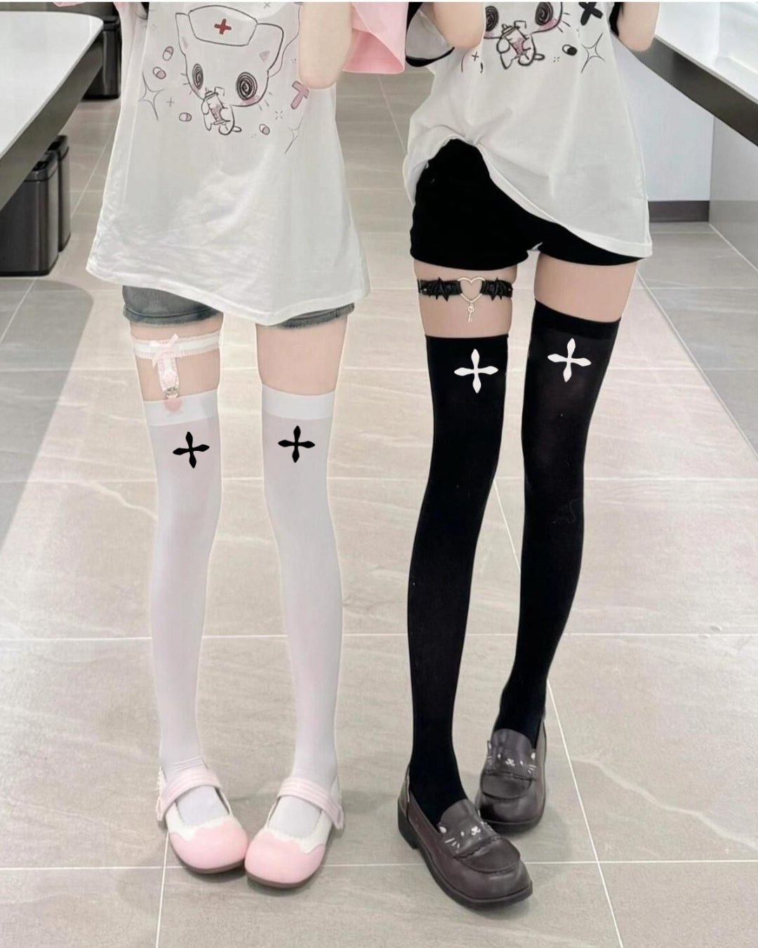GyaruLab Cross Thigh High Y2K Stockings - GyaruLab