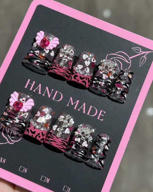 GyaruLab Dark Cherry Crystal Press On Nails - GyaruLab