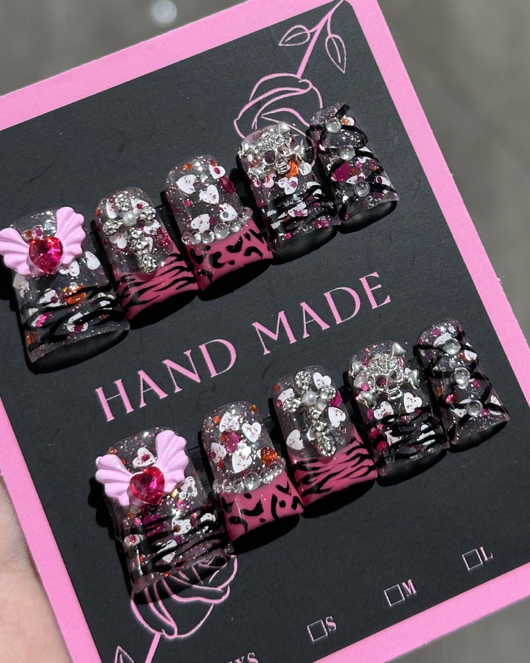 GyaruLab Dark Cherry Crystal Press On Nails - GyaruLab